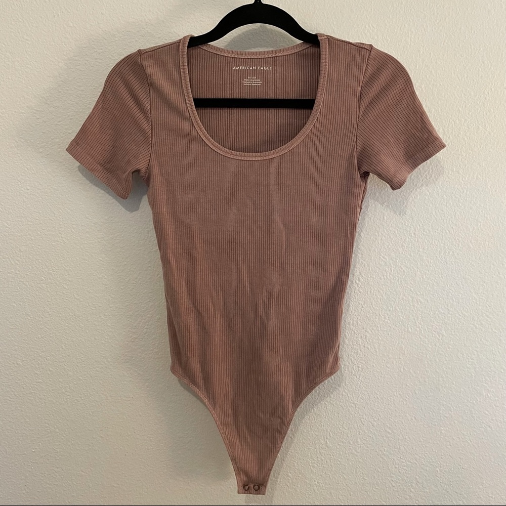 American Eagle Outfitters Ribbed Bodysuit in Brown